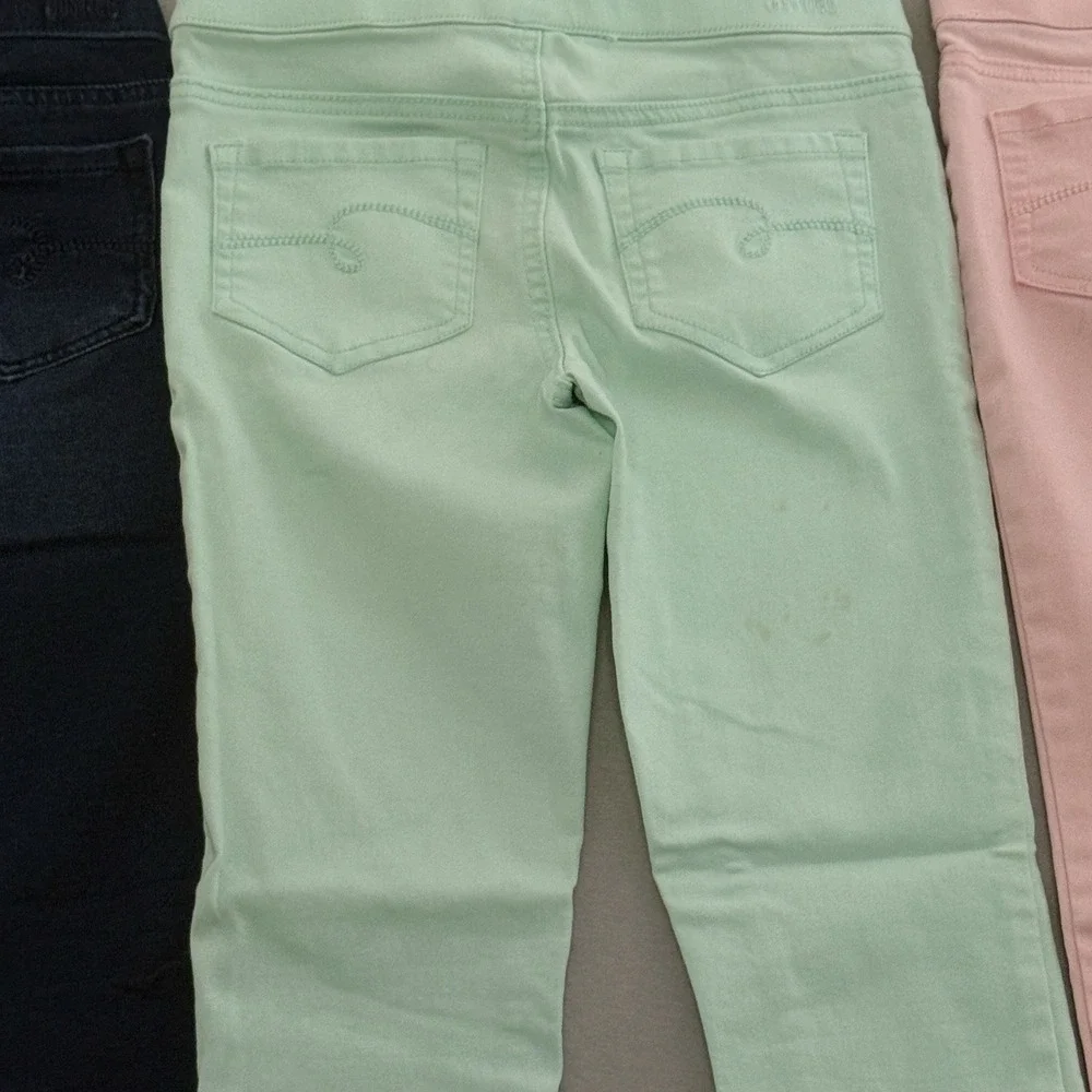 Justice Girls Ankle Jeggings Lot Of 3 MidRise Sz 10 Pull on Pant Denin Pink Mint
